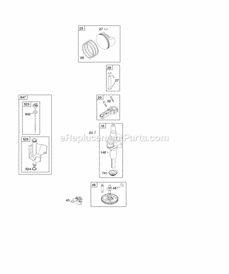 Camshaft Crankshaft Lubrication Piston Rings Connecting Rod Diagram and Parts List for 217702-0111-B1  Briggs and Stratton Engine